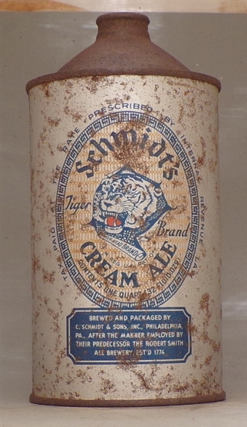 Schmidt's Cream Ale Quart Cone Top, Philadelphia, PA