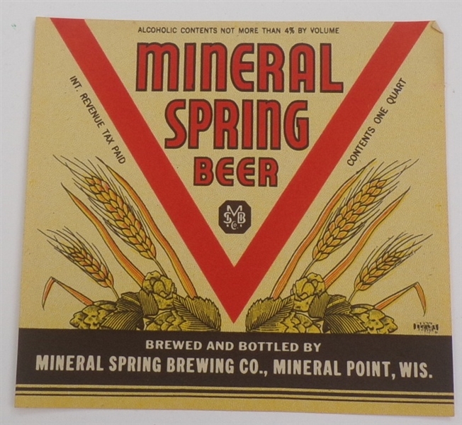 Mineral Spring Beer Label, Mineral Point, WI
