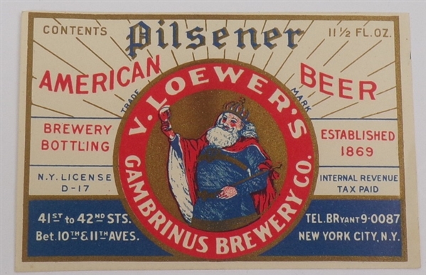 Loewer's Beer Label, New York, NY
