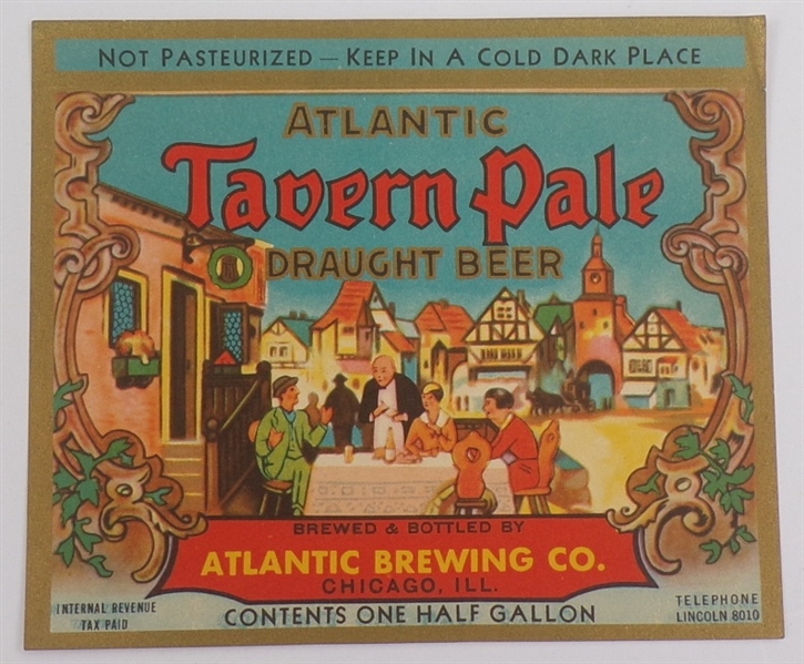 Atlantic Tavern Pale Beer Label, Chicago, IL