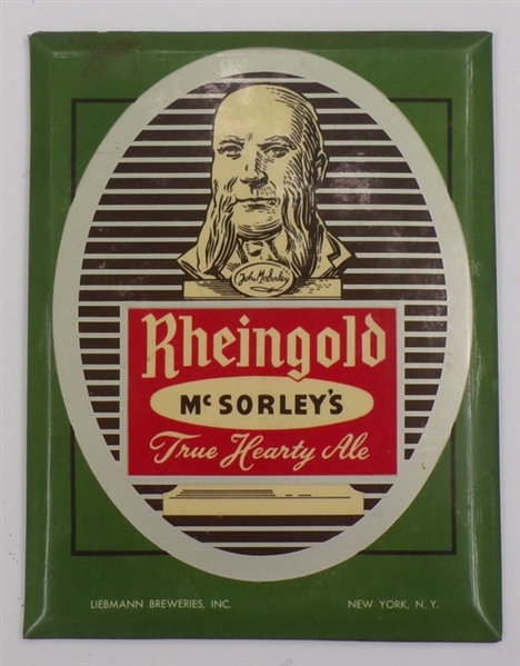 Rheingold McSorley's Tin-Over-Cardboard Sign. New York