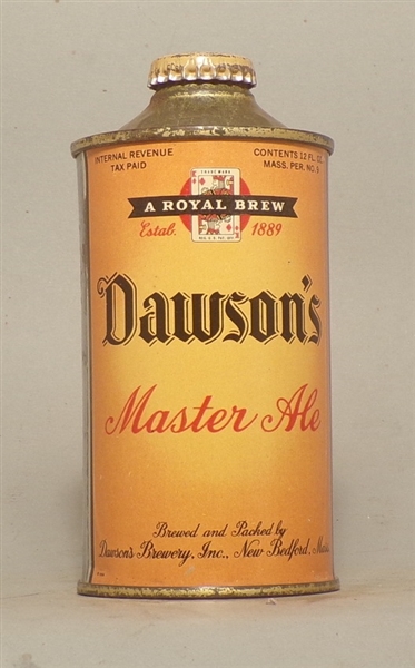Dawson's Master Ale Low Profile Cone Top, New Bedford, MA