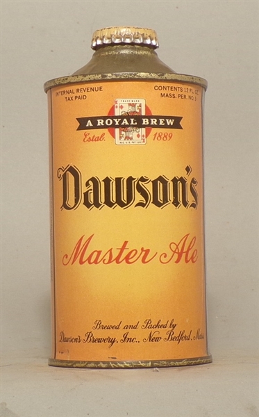 Dawson's Master Ale Low Profile Cone Top, New Bedford, MA