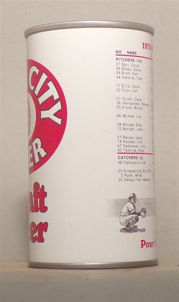 Iron City Tab Top, 1974 Pirate Roster (Draft Beer) Pittsburgh, PA