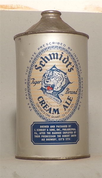 Schmidt's Cream Ale Quart Cone Top, Philadelphia, PA
