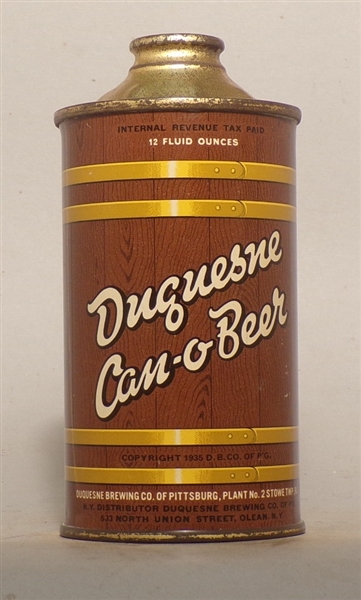 Duquesne Can-O-Beer Low Profile Cone Top, Pittsburgh, PA
