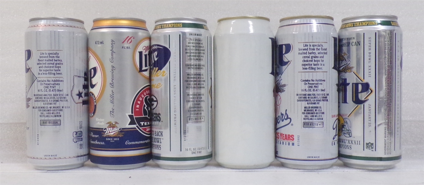 6 Aluminum Miller Lite 16 Ounce Sports Cans #6
