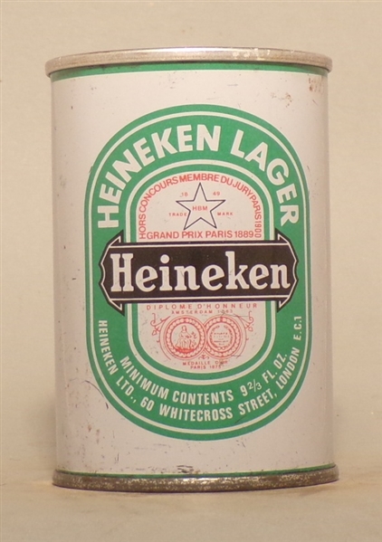 Heineken 9 2/3 Ounce Tab Top #2, UK