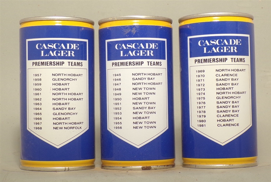 3 Cascade Premier Teams Tab Tops 1945 to 1981, Australia
