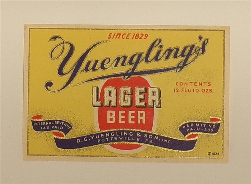 Yuengling's Lager Label, Pottsville, PA