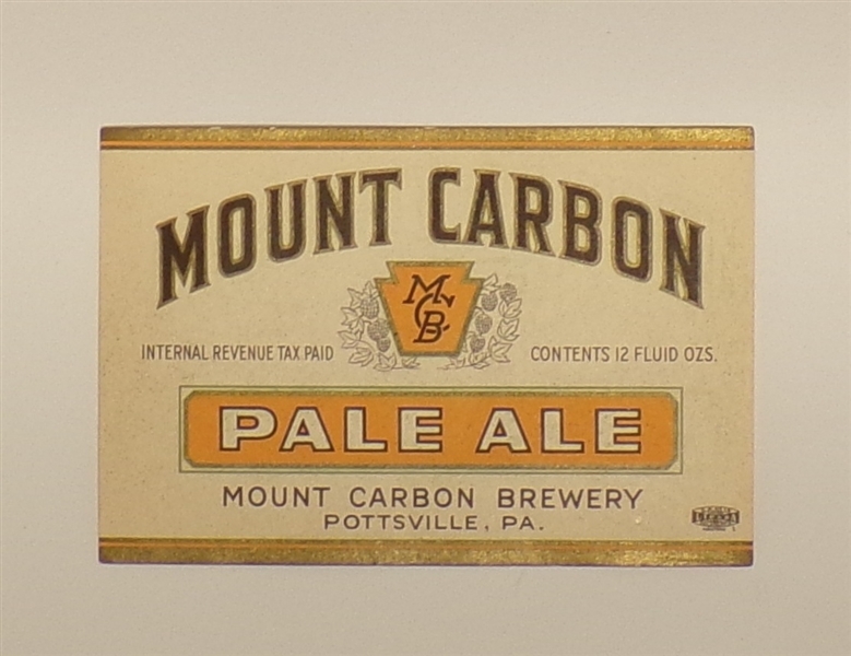Mount Carbon Pale Label, Pottsville, PA