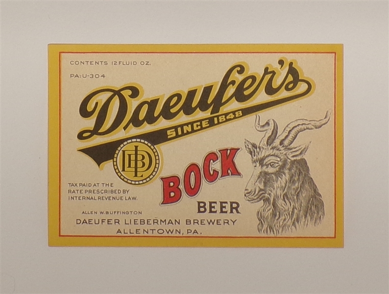 Daeufer's Bock Label, Allentown, PA