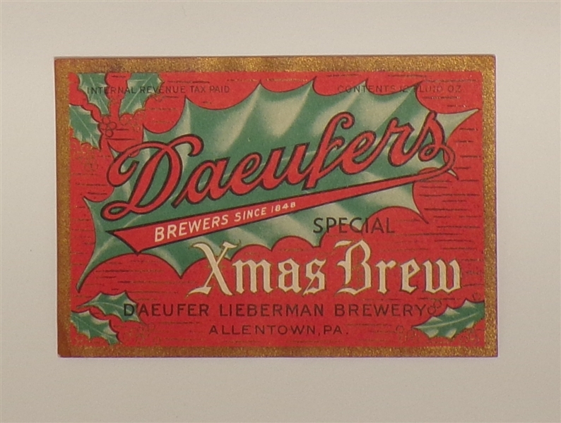 Daeufer's Xmas Brew Label, Allentown, PA