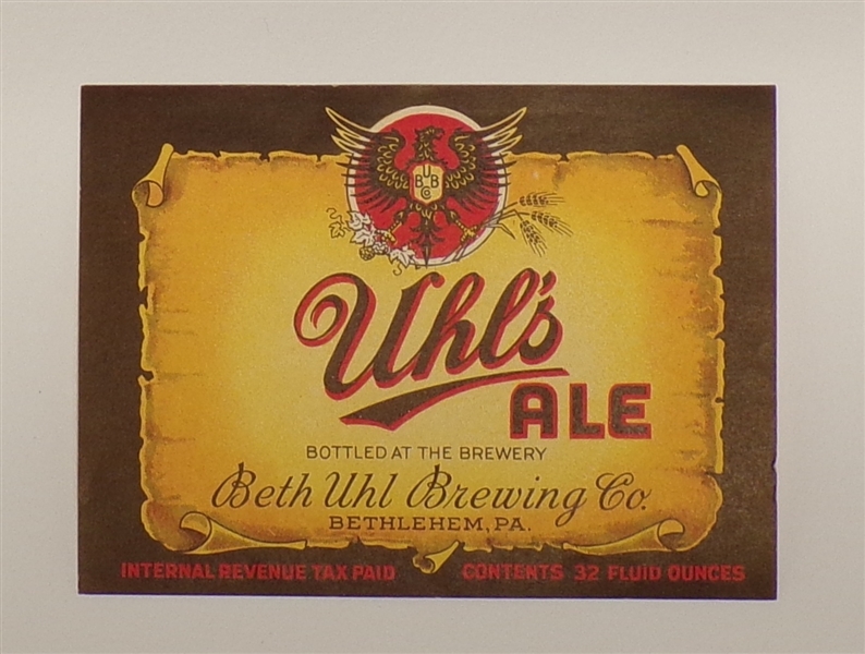 Uhl's Ale Label, Bethlehem, PA