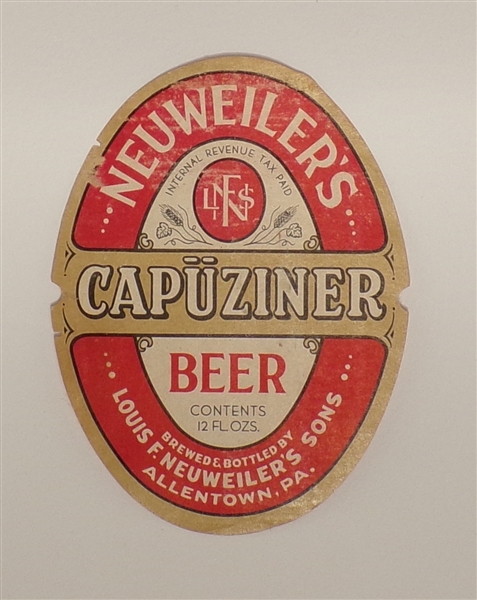 Neuweiler's Capuziner Label, Allentown, PA