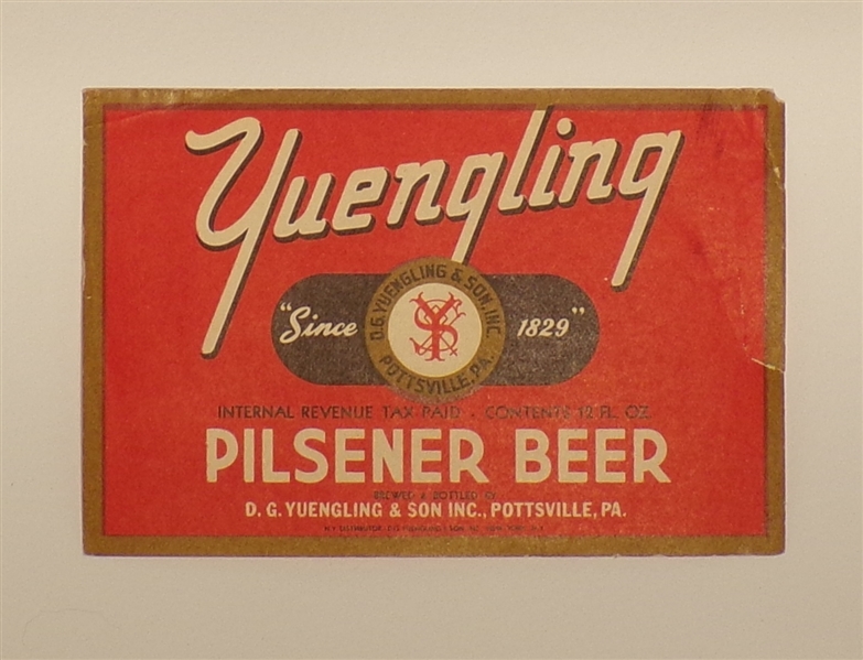 Yuengling Label, Pottsville, PA