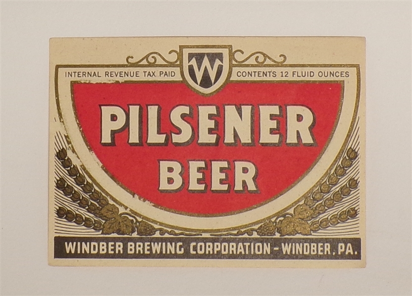 Windber Pilsener Beer Label, Windber, PA