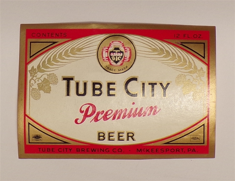 Tube City Premium Beer Label, McKeesport, PA