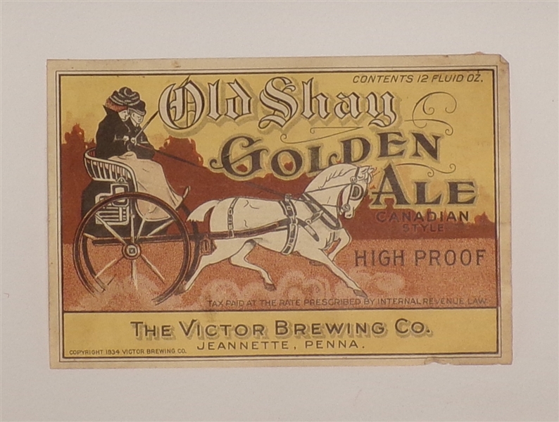 Old Shay Golden Ale Label, Jeanette, PA