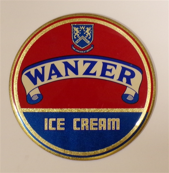 Wanzer Ice Cream 9 3/8 Button Sign, Chicago, IL