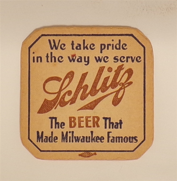 Schlitz 4 Beer Coaster, Milwaukee, WI