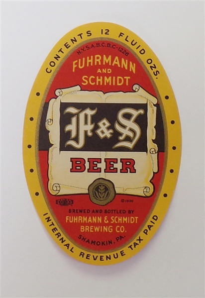 F&S Beer Label, Shamokin, PA