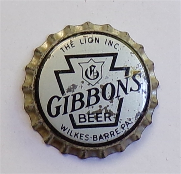 Gibbons Beer Cork-Backed Crown #7, Wilkes-Barre, PA