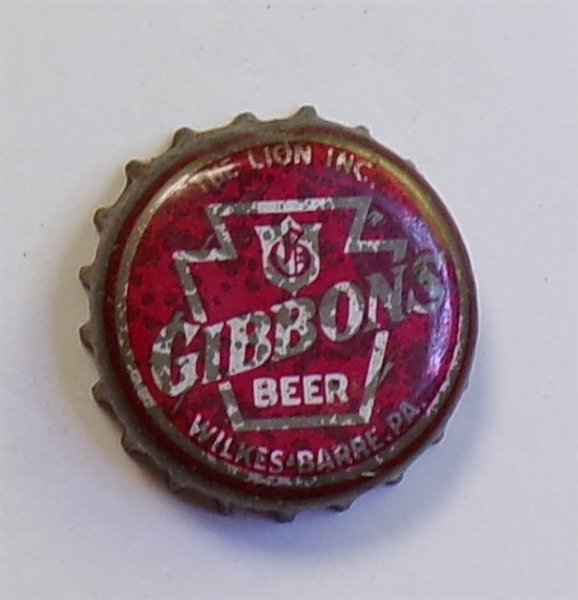 Gibbons Beer Cork-Backed Crown #9, Wilkes-Barre, PA