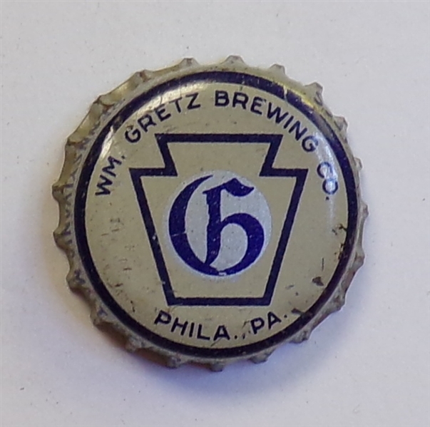 Wm. Gretz Brewing Co. Cork-Backed Crown, Philadelphia, PA
