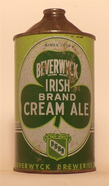 Beverwyck Irish Brand Cream Ale (Since 1878) Quart Cone Top, USBC 203-5