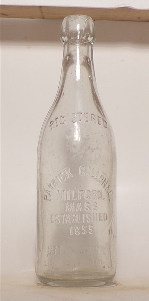 Patrick Galion & Co. Embossed Blob Top Bottle, Milford, MA