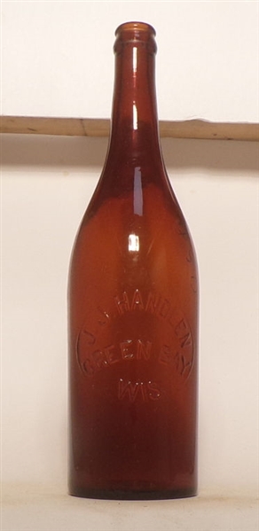 J.J. Handlen Embossed Quart Bottle, Green Bay, WI