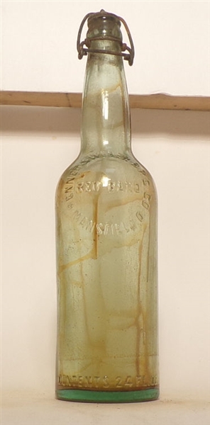 Reuner & Weber Embossed Blob Top Quart Bottle, Mansfield, OH