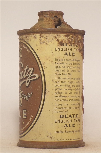 Blatz Ale low profile cone top #1