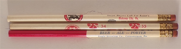 3 Brewery Pencils from Kaiers, Mahanoy Cty and Old Dutch, Catasaqua