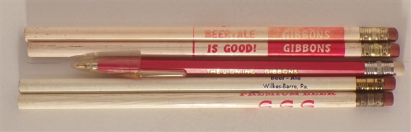 5 Brewery Pencils from Gibbons, Wilkes-Barre, PA