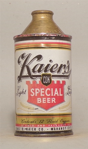 Kaier's Special Beer Cone Top, Mahanoy City, PA
