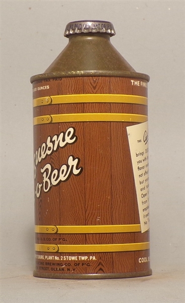 Duquesne Can-O-Beer IRTP High Profile Cone Top, Pittsburgh, PA