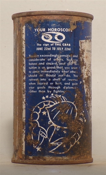Drewry's Horoscope Flat Top, blue, Leo/Crab, South Bend, IN w/ Michigan Tax Stamp