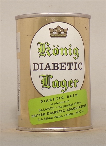 Koenig Diabetic Lager 9 2/3 Ounce Tab Top, England