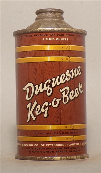 Duquesne Keg-O-Beer Low Profile Cone Top, Pittsburg, PA