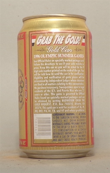 Budweiser 1996 Olympics Summer Games Grab the Gold Can