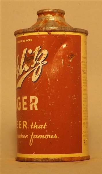 Schlitz Lager Low Profile Inverted Rib, Flat Bottom Cone Top, Milwaukee, WI