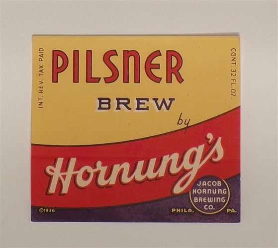 Hornungs Pilsner Brew Label, Philadelphia, PA