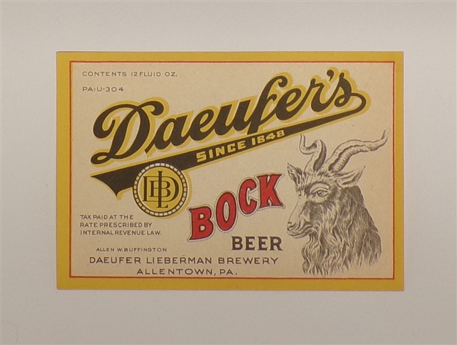 Daeufers Bock Label, Allentown, PA