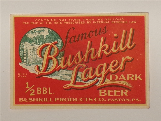 Bushkill Lager Label, Easton, PA