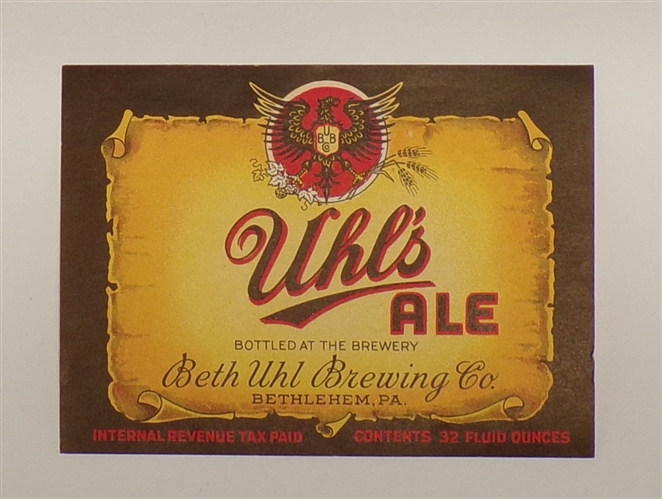 Uhls Ale Label, Bethlehem, PA