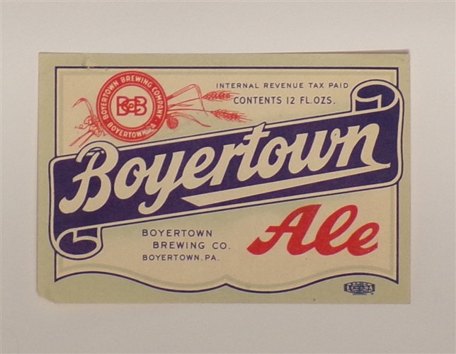 Boyertown Ale Label, Boyertown, PA