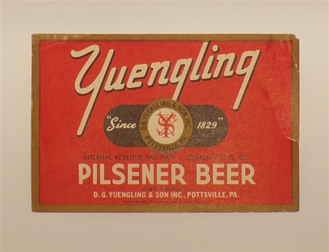 Yuengling Label, Pottsville, PA