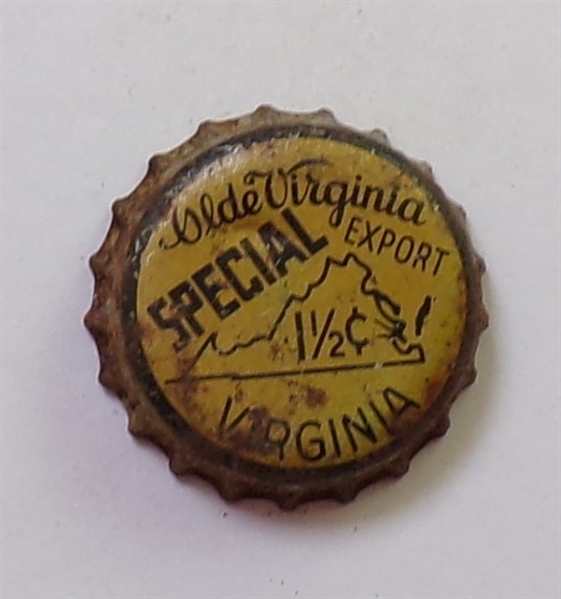 Olde Virginia Special 1 1/2 cents Virginia Cork-Backed Beer Crown